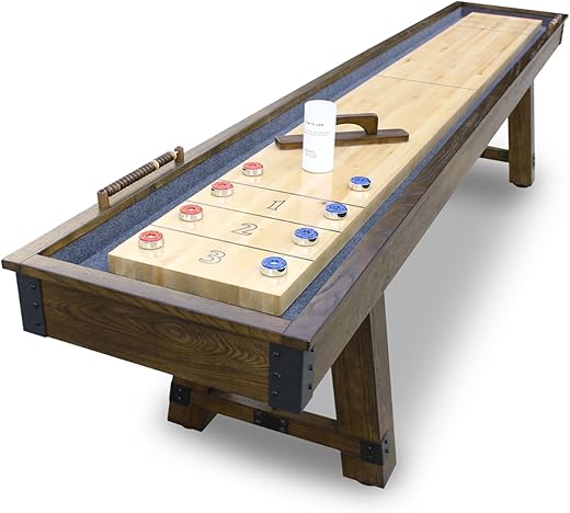 Hathaway Cheyenne 12 Ft Shuffleboard Table for Family Arcade Game Room - with Poly-Coated Playfield, Built-in Scorer & Cabinet, Climate Adjusters,...