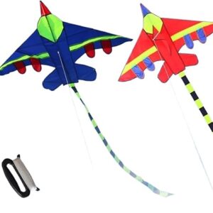 Long Tail Aircraft Kite Flying Toy, Anti-Fall Fighter Kite with Handle line Kite Aircraft Outdoor