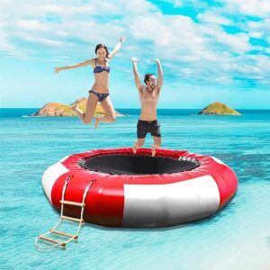 Oversized Diameter Up to 16.4Ft Water Inflatable Trampoline Jump Water with Slide Lake Floating Paradise Toys for Adults Kids Pools Lakes...